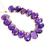 Amethyst Faceted Pear Shape Briolettes 15 Beads Quantity 15 beads & Sizes from 9mm to 10mm approx.Pronounced AM-eth-ist, this lovely stone comes in two color variations of Purple and Pink. This gemstones belongs to quartz family. All strands are best quality and hand picked. 